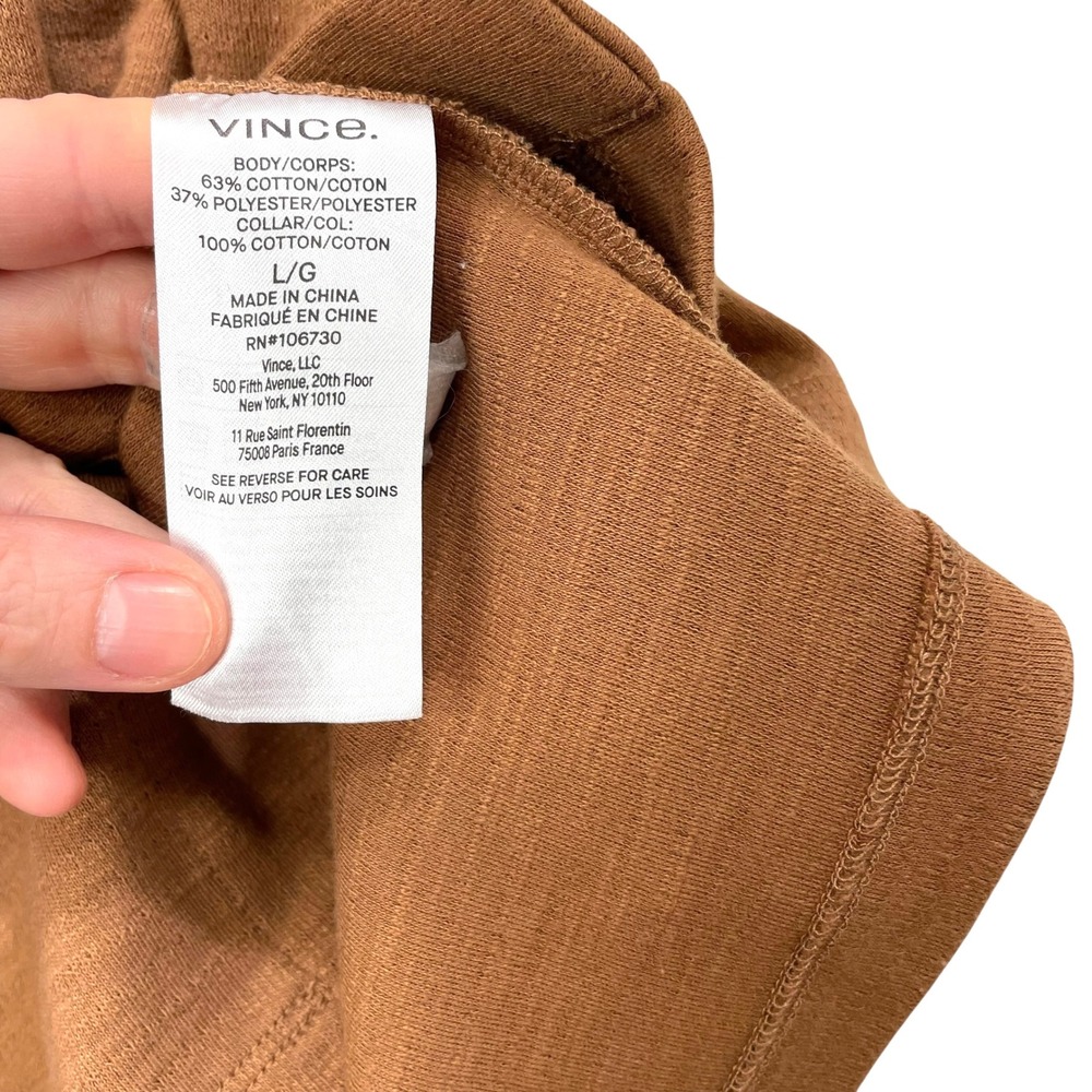 Vince Jacquard Short Sleeve Button-Up polo Shirt top‎ Size L caramel tan neutral - Picture 8 of 8